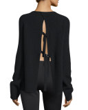 Ribbed Tie-Back Sweater, Black