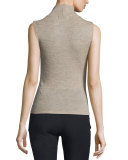 Sheer Wool Ribbed Turtleneck Top, Camel
