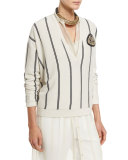 Striped Cashmere V-Neck Cardigan, Multi
