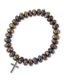 8mm Faceted Brown Rondelle Pyrite Bead Bracelet with 14k Gold Cross Charm