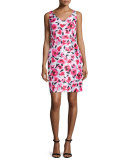 sleeveless v-neck rosebud-print sheath dress