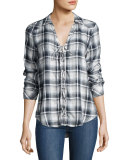 Clea Plaid Lace-Up Shirt, Multicolor Pattern