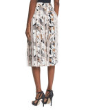 Mixed-Print Pleated Skirt, Soft Petal