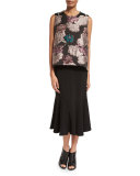 Flounce-Hem Crepe Midi Skirt, Black