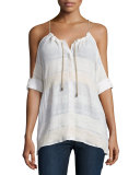 Thistle Sage Cold-Shoulder Top, Cream