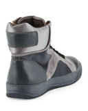 Mixed-Media High-Top Sneaker, Black/Beige