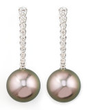 Gray South Sea Pearl & Diamond Bar Drop Earrings