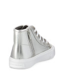 Warslow Metallic Leather High-Top Sneaker, Silver, Toddler