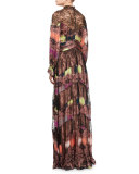 Lace-Neck Paisley-Diamond Gown, Pink
