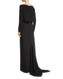 Long-Sleeve Popover Gown, Black