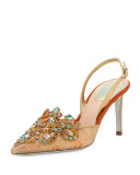 Crystal Lace Slingback Pump, Gold