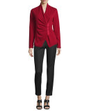 Gathered Asymmetric Surplice-Neck Cashmere Sweater, Ruby Red 