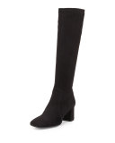 Suede Square-Toe Knee Boot, Black (Nero)