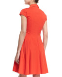 Cap-Sleeve Fit-&-Flare Shirtdress, Coral