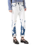 Hand-Bleached Denim Pants, White
