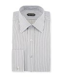 Striped French Cuff Dress Shirt, Black/White