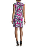 Twin-Print Sleeveless Wrap Dress, Electric Pink