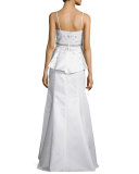Sleeveless Peplum-Waist Embellished Gown, White