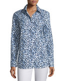 Brody Long-Sleeve Dot-Print Blouse, Ink Multi