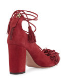 Wild Thing Fringe Block-Heel Pump, Pomegranate