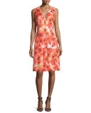 Sleeveless Floral-Print Pleated Dress