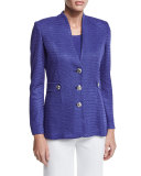 Textured Gold-Button Jacket, Storm, Petite  