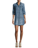 Georgia Long-Sleeve Chambray Shirtdress, Light Blue