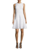 Sleeveless Jacquard Fit-and-Flare Dress, Sea Salt