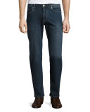 Straight-Leg Vintage-Wash Denim Jeans, Blue