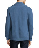 Ribbed Cashmere Shawl Pocket Cardigan, Denim