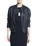 Asymmetric Leather Moto Jacket w/Monili Trim