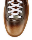 Eroy Burnished Leather Mid-Top Sneaker, Cuir (Brown)