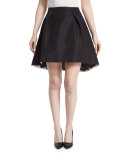 Pleated-Front Lace-Trim Skirt, Black