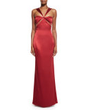 Eva Halter-Neck Bandeau Gown W/Cutouts, Ruby