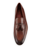 Pebbled Leather Tassel Loafer, Brown