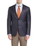 Check Two-Button Sport Coat, Light Blue/Brown