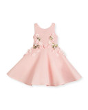 Sleeveless Floral Mesh Neoprene Circle Dress, Pink, Size 4-10