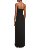 Carly Paneled Strapless Ponte Gown, Black
