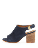 Ancona Suede Open-Toe Slingback, Navy