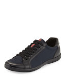 Nylon and Spazzolato Low-Top Sneaker, Navy