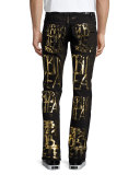 Skinny Jeans with Golden Logo Writing, Black