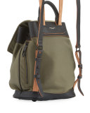 Pilot Mini Leather-Trim Nylon Backpack, Olive