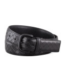 Scolpito Scored Leather Belt, Black