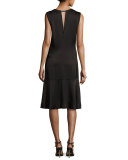 Sleeveless V-Neck Satin Shift Dress, Black