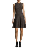 Sleeveless Wave-Print Fit-&-Flare Dress, Gold
