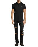 Slashed Straight-Leg Denim Jeans, Black