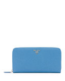 Saffiano Leather Oro Zip-Around Wallet, Light Blue (Mare)