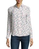 Kate Heart-Print Silk Blouse, Multi Pattern