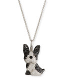 Wang Wang French Bulldog Pendant Necklace with Black & White Diamonds