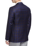 Plaid Wool Two-Button Sport Coat, Navy/Brown